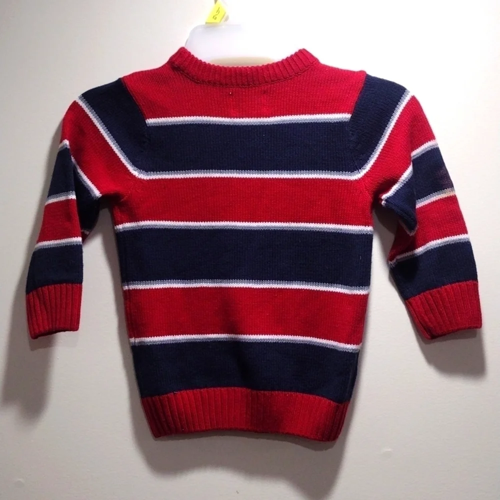 The Children’s Place Boys Sweater 3T – Blue Gray Red White Stripes | Cozy Kids
